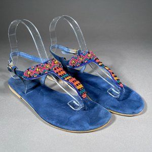Cool Way Blue Sandals/Flats With Beading Size Europe 38‎ Or USA 7/7.5